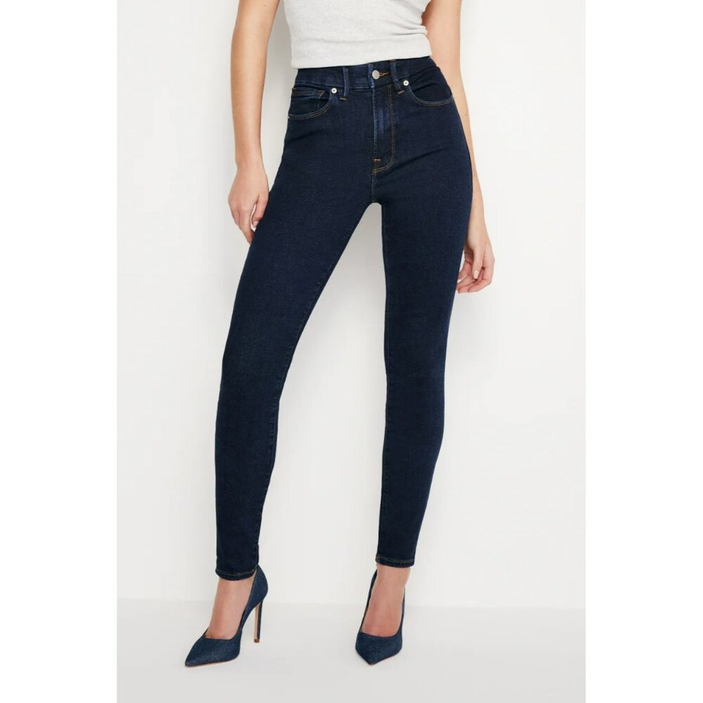 Good American Good Waist High Rise Skinny Jeans Dark Wash Denim 6/28